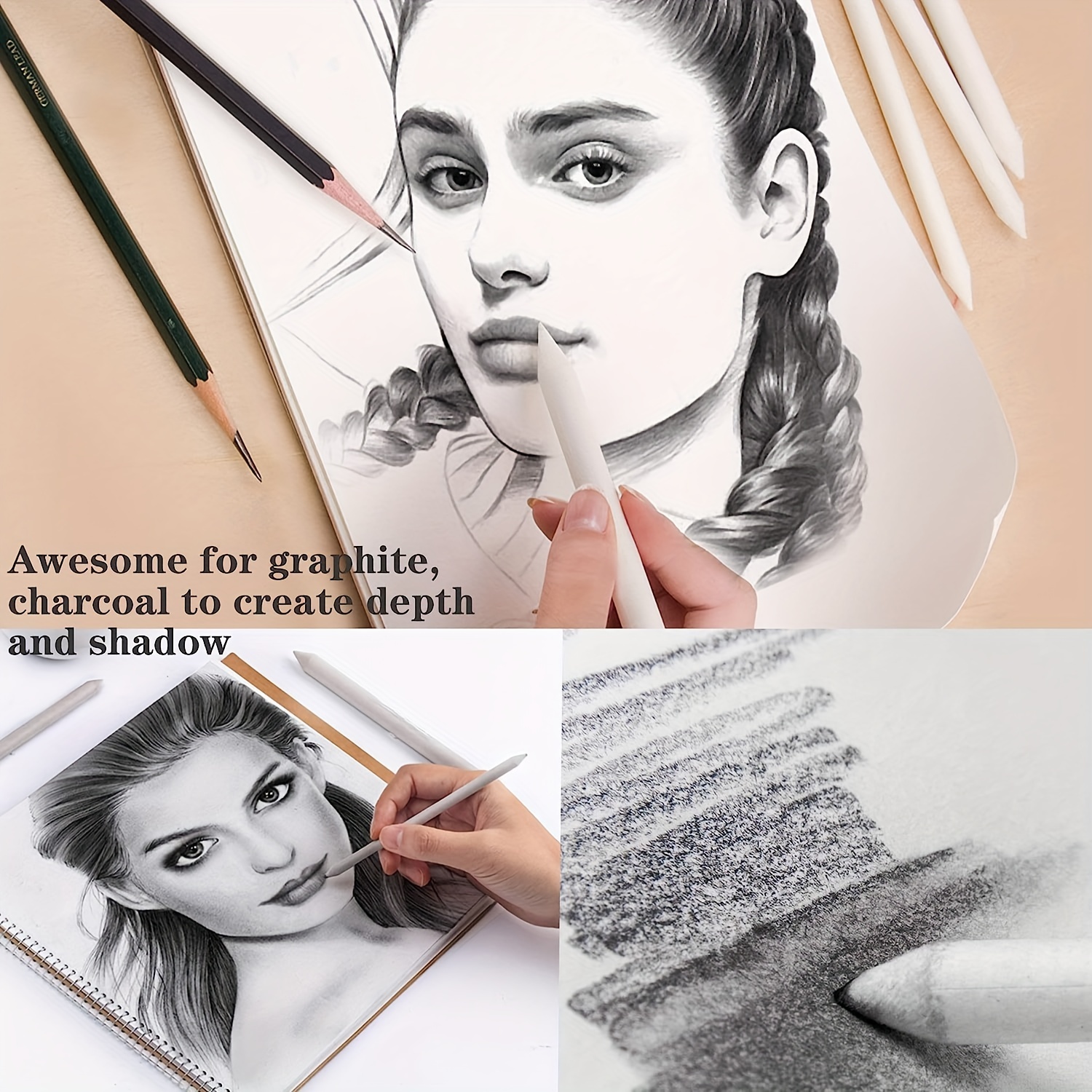 Ciieeo 54 pcs Tortillions Sketch Student Pencil Art for Portable Paper  Tools Stumps Artist White Drawing Painting Tool Stump Blending and Blenders