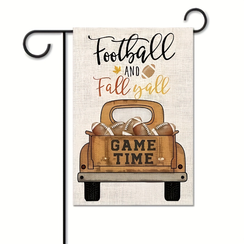 

1pc, Football Autumn Garden Flag, Football Truck Yard Flag, Country Football And Autumn Outdoor Farmhouse Decor, Small Garden Flag, Home Decor, Outdoor Decor, Yard Decor, Garden Decorations