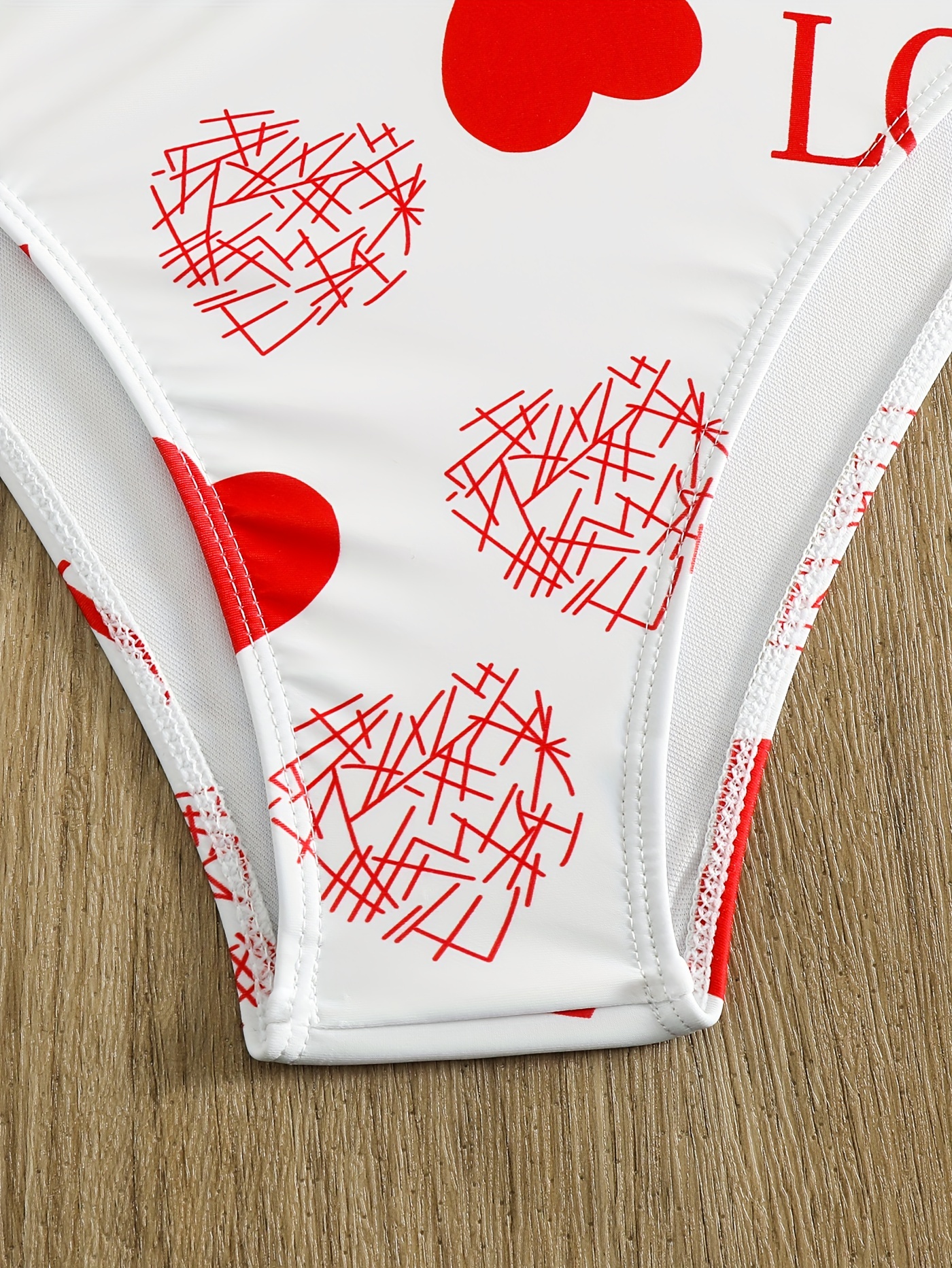 Bikini Bandeau Brazilian Tulle Briefs Cherry Heart Print