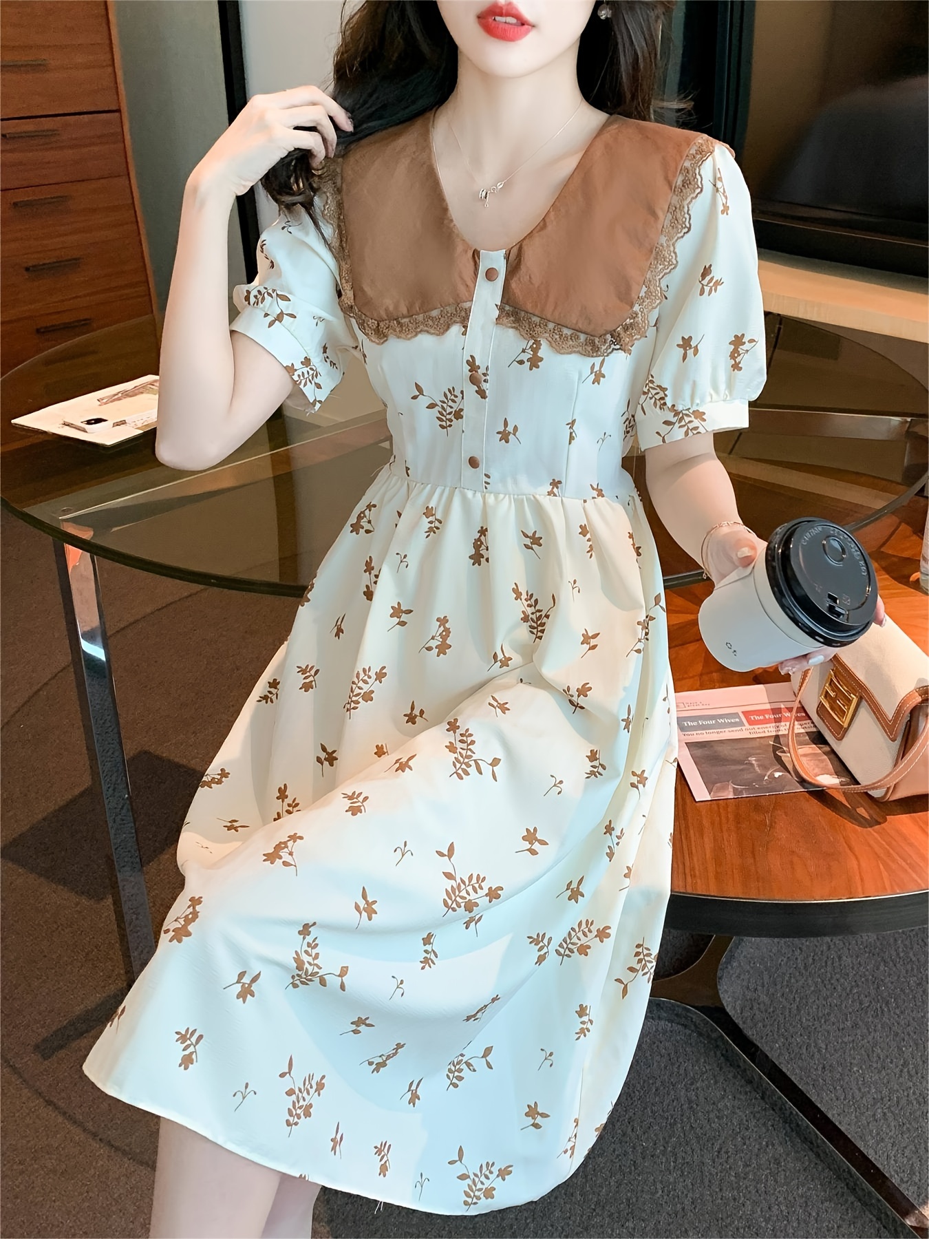 block peter pan collar knee length midi dress - Temu Mauritius