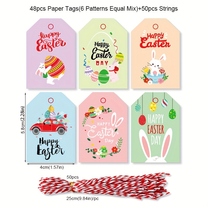 48 Sets Of Easter Tags Cute Rabbit Painted Hanging Cards Gift Packaging Tags Hanging Tags With Cotton Rope