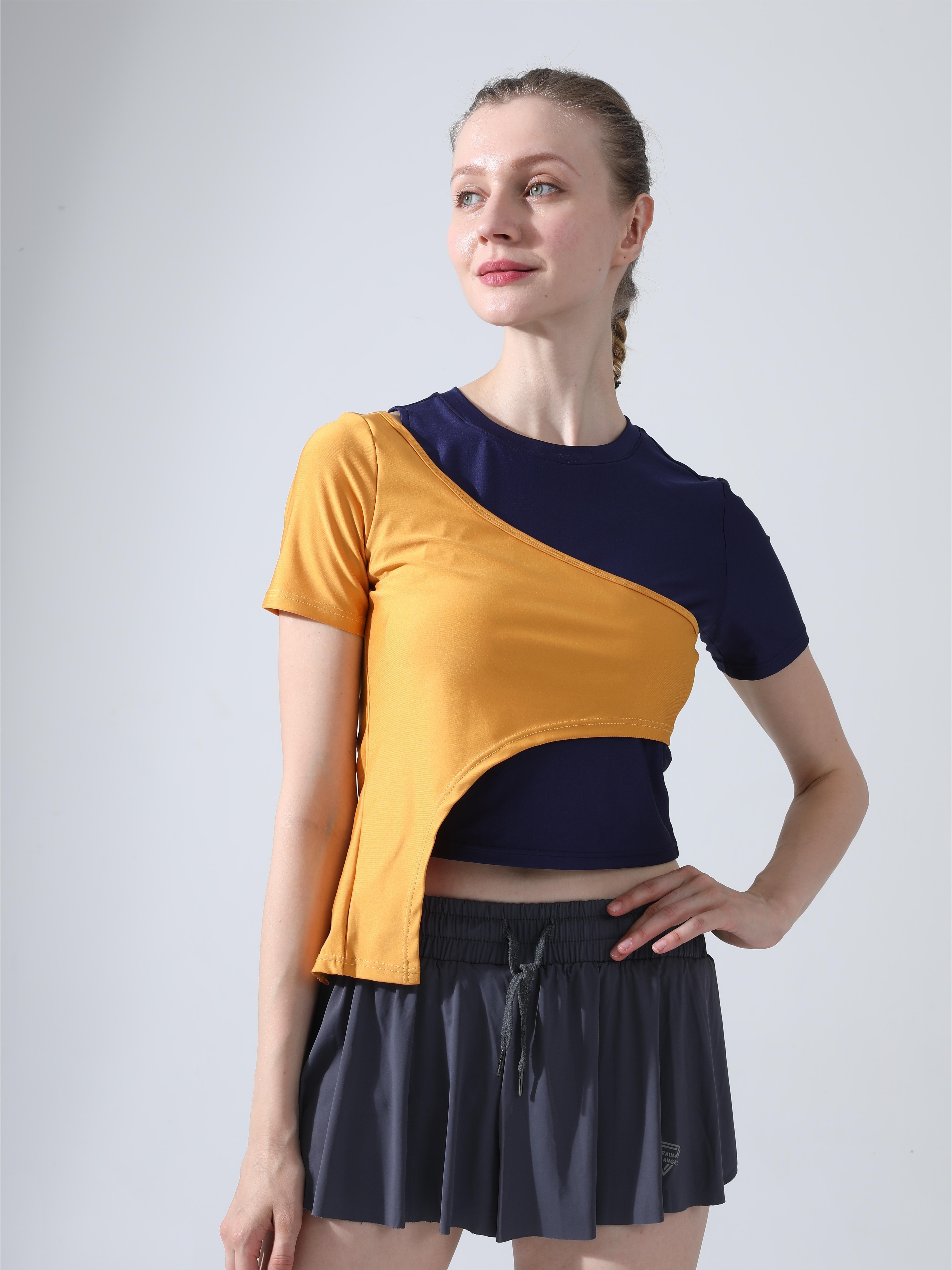 Contrast Color Raglan Sleeve Yoga Sports Shirts Long Sleeve - Temu Canada