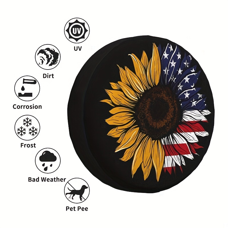 Sunflower American Flag Print Spare Tire Cover Waterproof Dustproof Car  Wheel Tire Cover, Gift For Friends, Trailer, Rv, Suv  Multi-purpose  Vehicles Temu