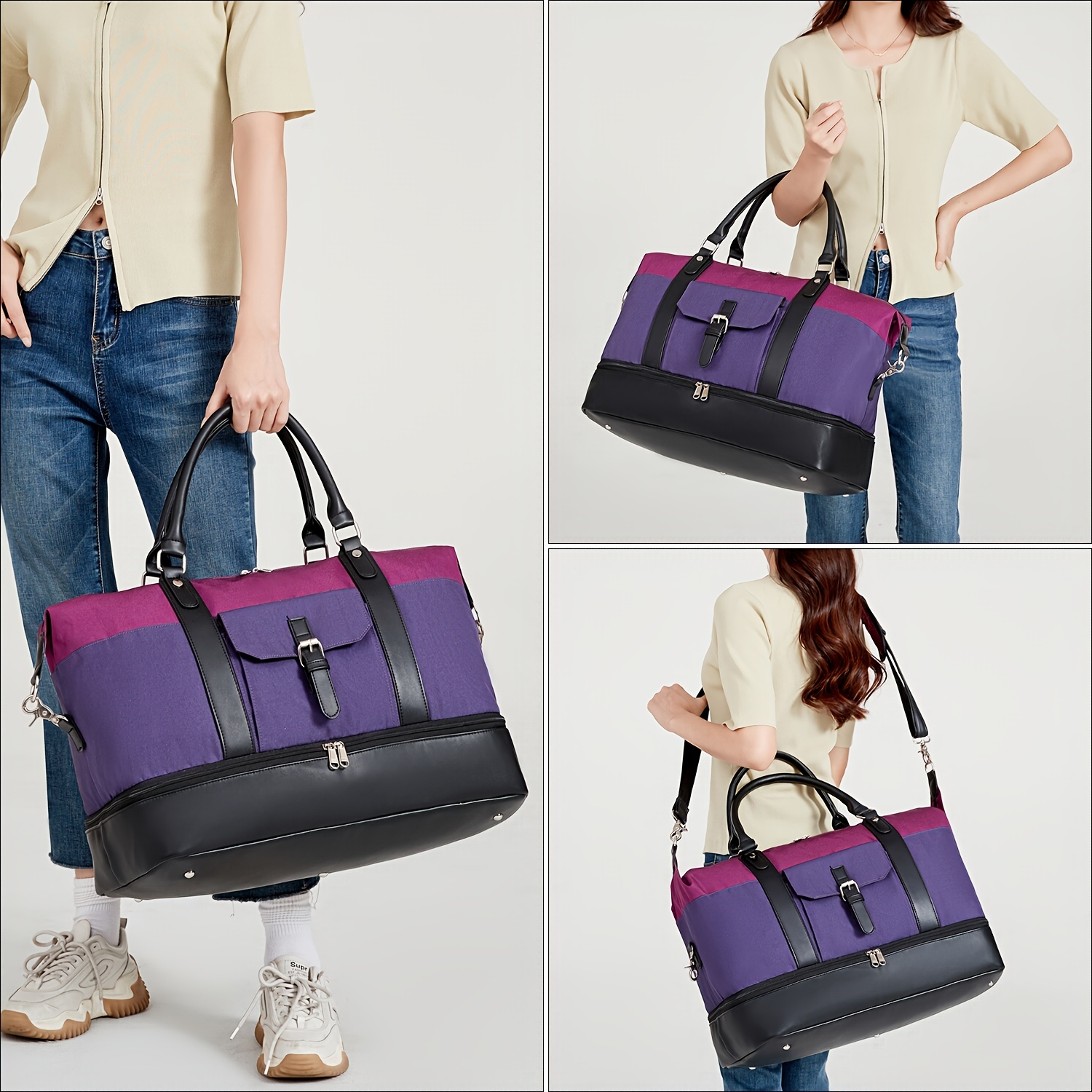Bolsa deportiva de gimnasio, bolsa de viaje para mujer, bolsa de hombro  para mujer, Rosa Púrpura