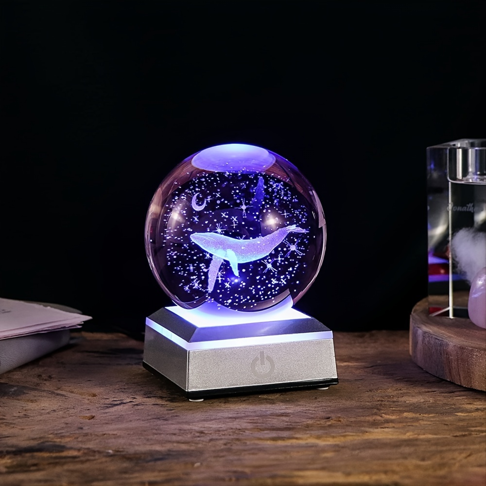 3d Whale Crystal Ball Led Base Animal Figurine Night Light - Temu