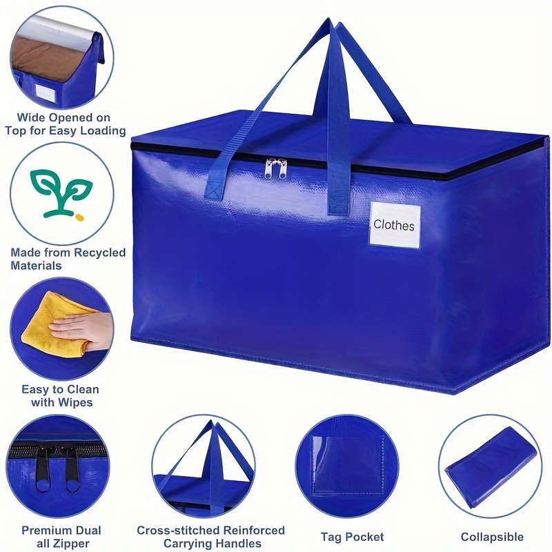  Utopia Home Bolsas de mudanza extra grandes, bolsas de  almacenamiento resistentes con cremallera, asas fuertes para embalaje,  mudanza y almacenamiento (paquete de 8, azul) : Hogar y Cocina