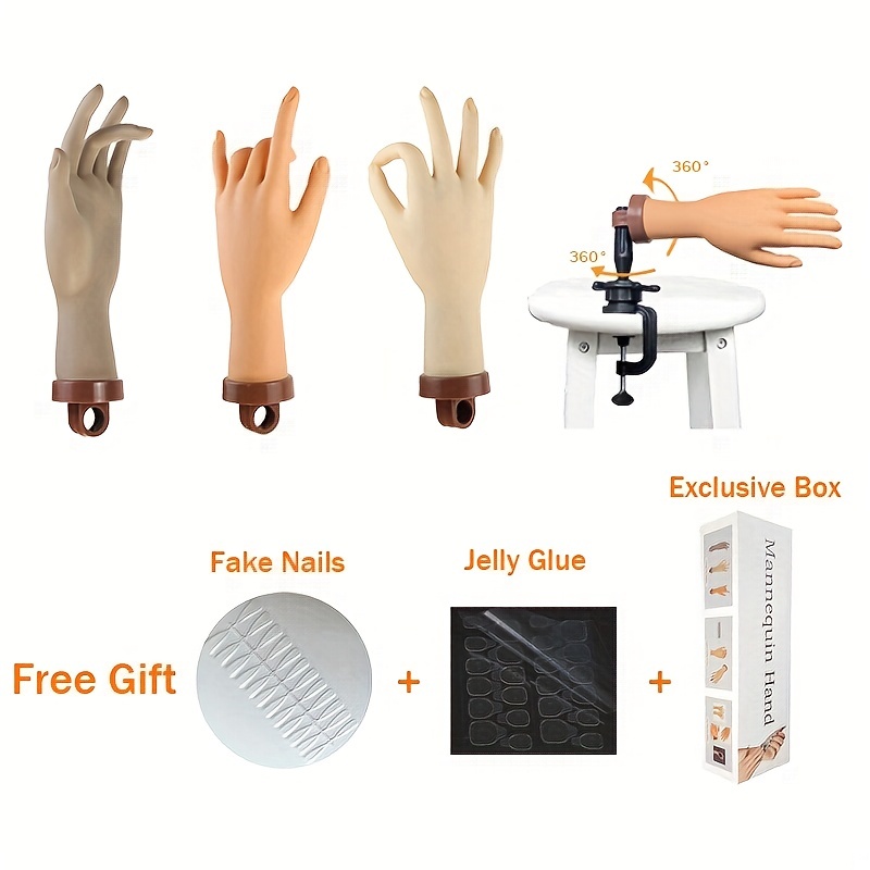 Practice Hand for Acrylic Nails Flexible Bendable Nail Practice Hand with  Adjustable Bracket Realistic Silicone Hand Mannequin for Nails for Nails