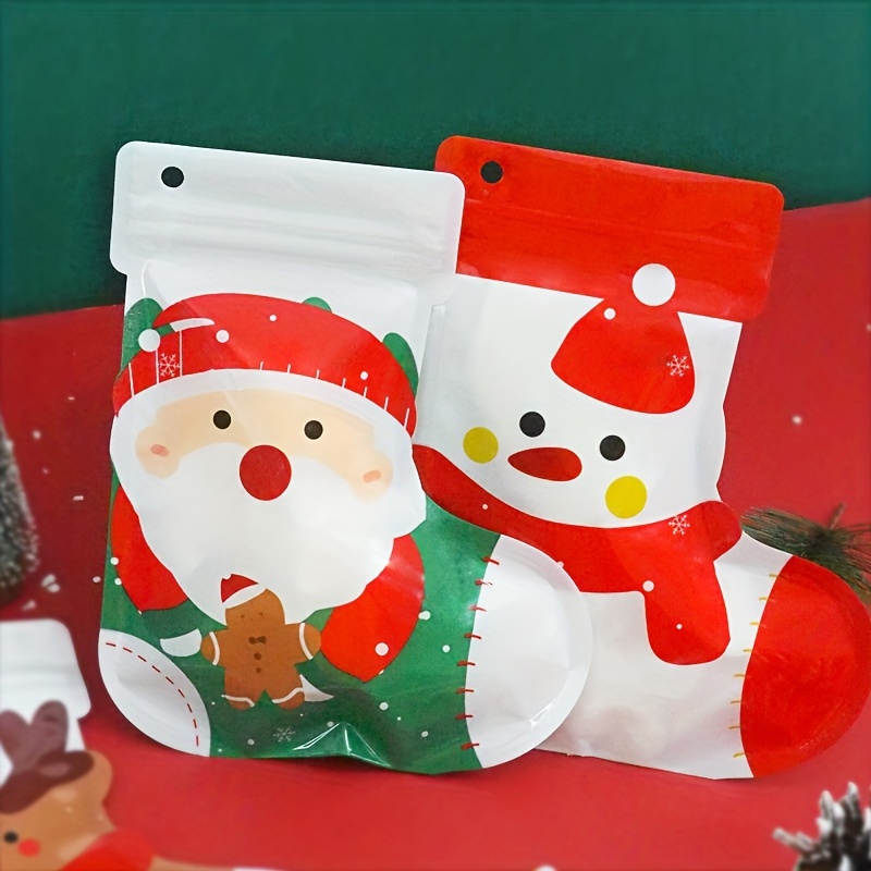 3pcs Christmas Socks Food Storage Bags Gift Cartoon Ziplock Bag Candy  Packaging Bag Gift Bag