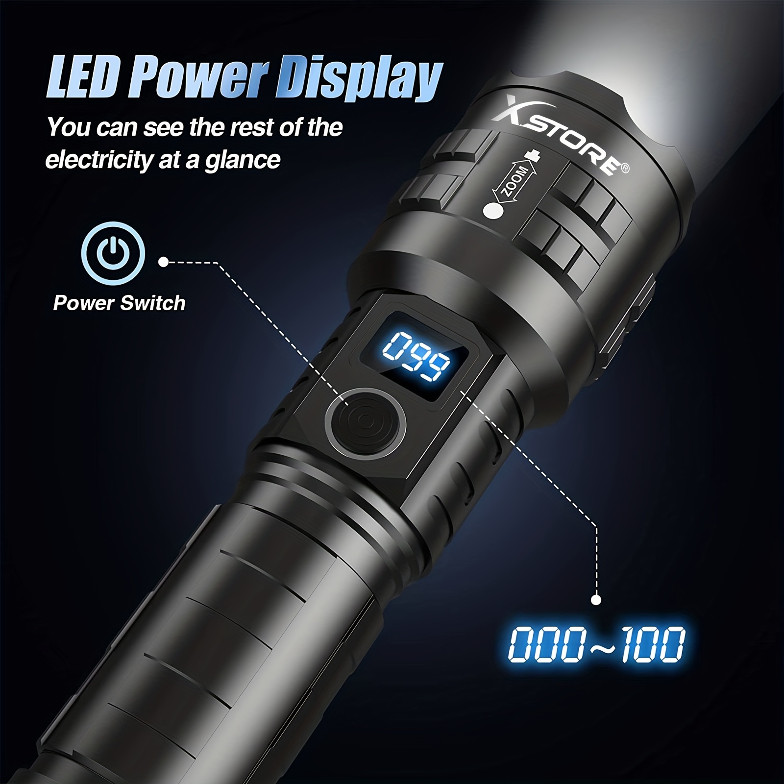 100000 Lumens Powerful Flashlight, Rechargeable Waterproof Searchlight  XHP70 Super Bright Handheld Led Flashlight Tactical Flashlight 26650  Battery