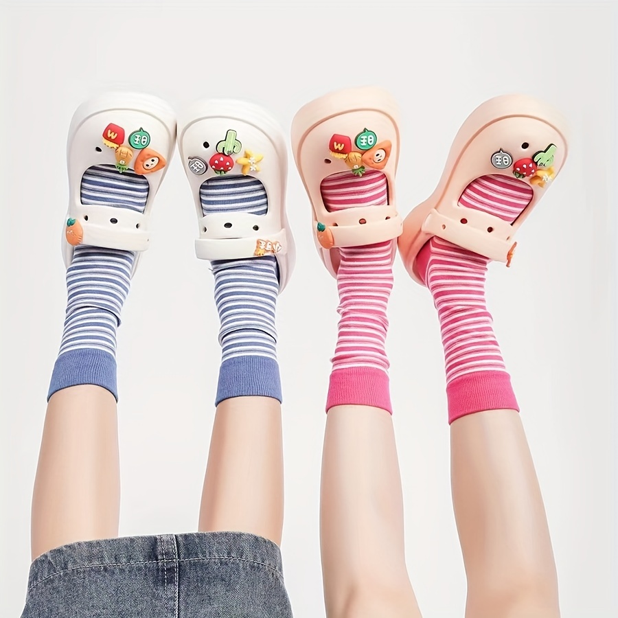 3 Pairs Striped Crew Socks for Women Comfy & Breathable Stockings