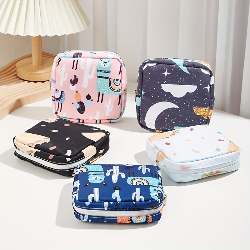 Cartoon Pattern Sanitary Napkin Pouch, Lightweight Clutch Carry On