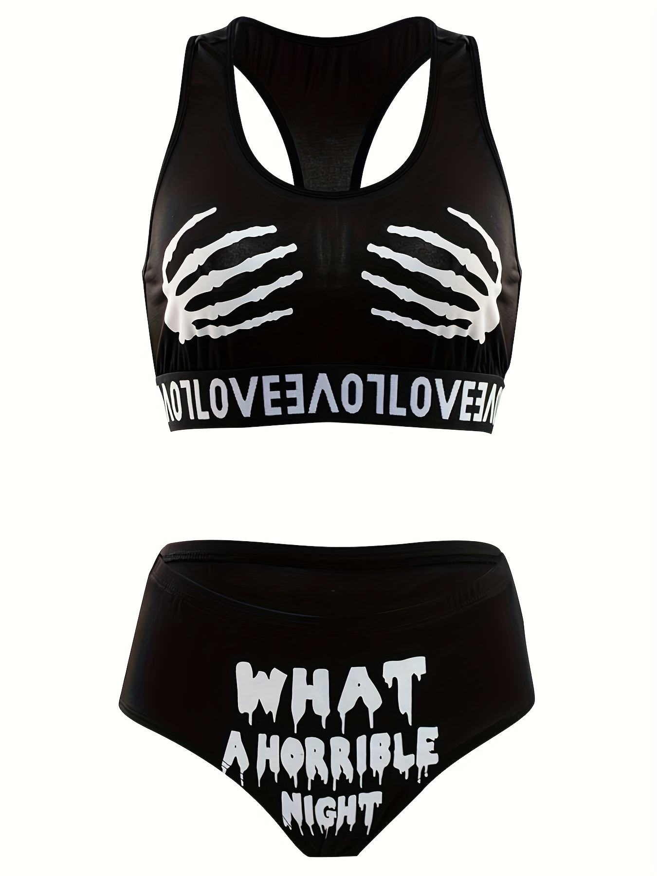 Skull Print Bra & Panties, Halloween Sports Bra & Elastic Panties Lingerie  Set, Women's Lingerie & Underwear