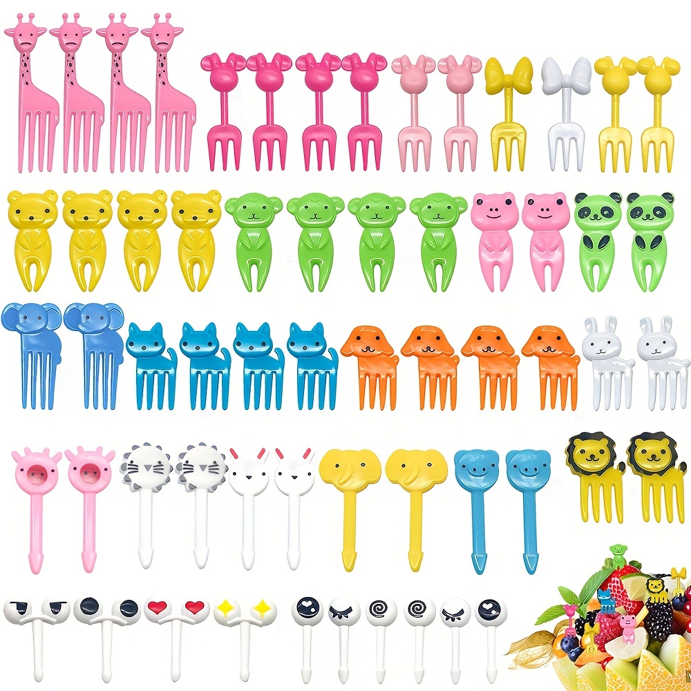 10/50Pcs Mini Cartoon Animal Food Picks for Kids Cute Food Fruit Fork  Reusable