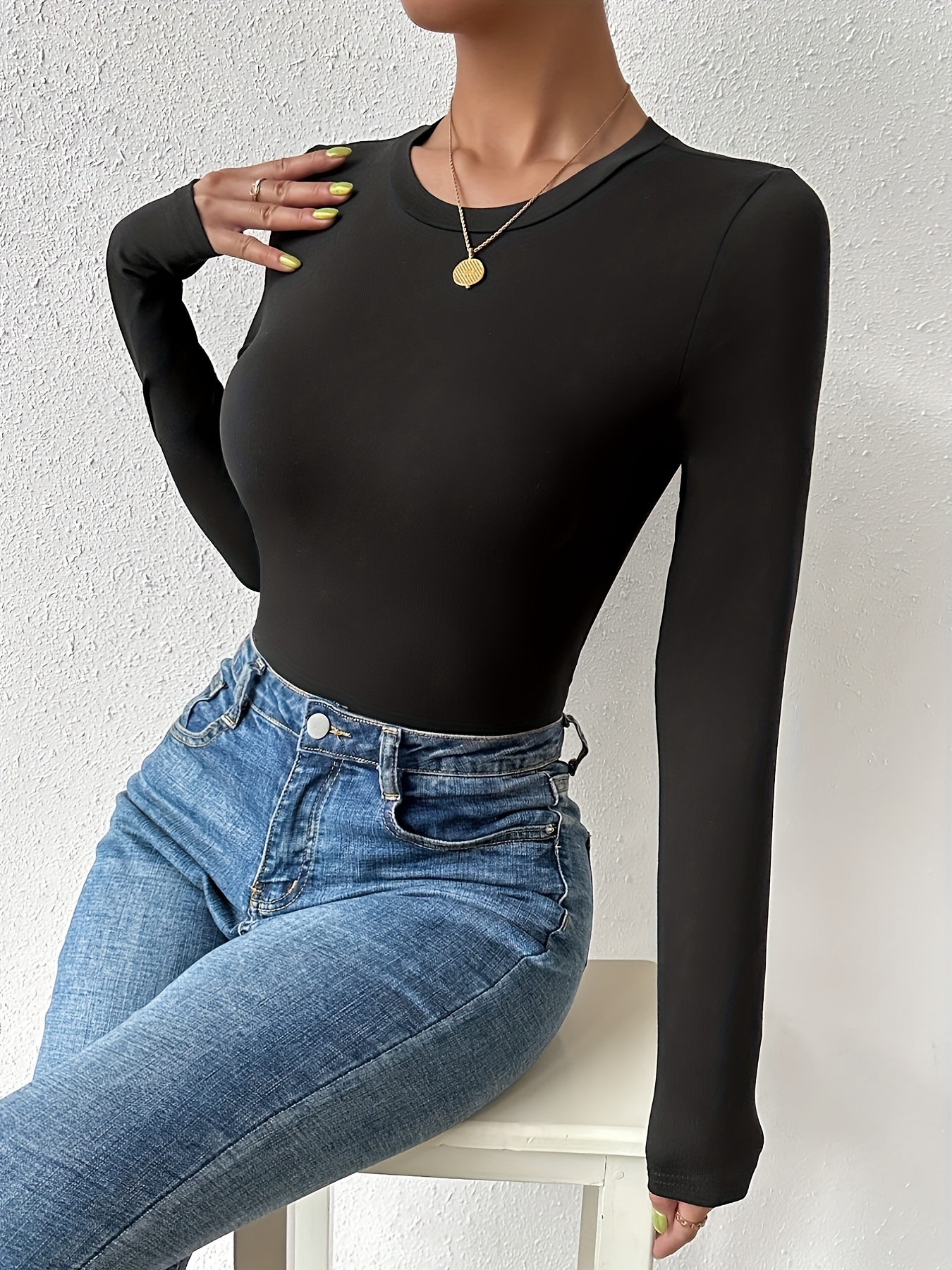 Tight Tees for Women Long Sleeve Slim Fit T-Shirt Crop Tops Stretch Blouse  Solid Color Basic Sexy Tops,1*Black,Small at  Women's Clothing store