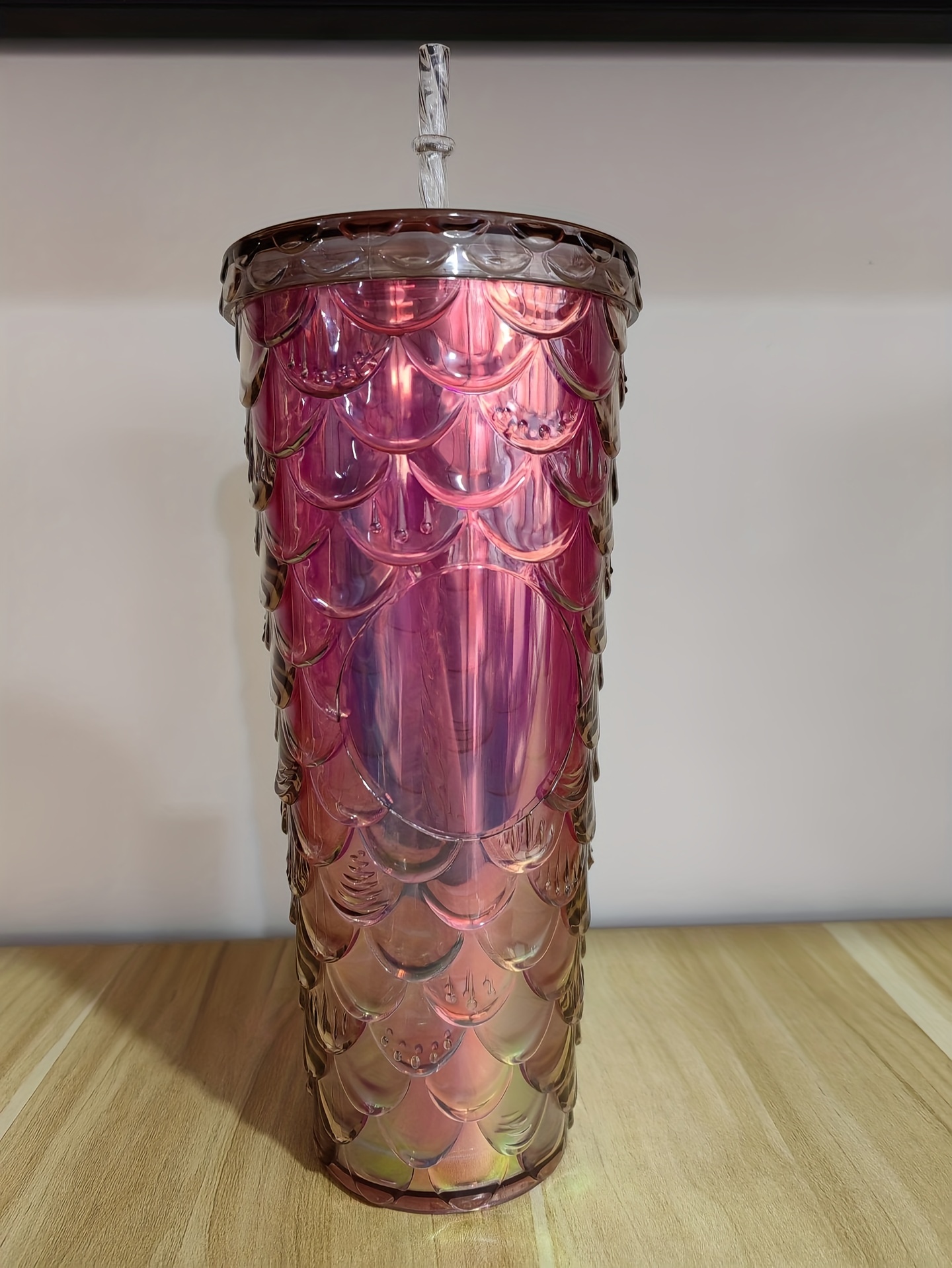 Mermaid Tumbler With Lid And Straw Double Walled Plastic - Temu