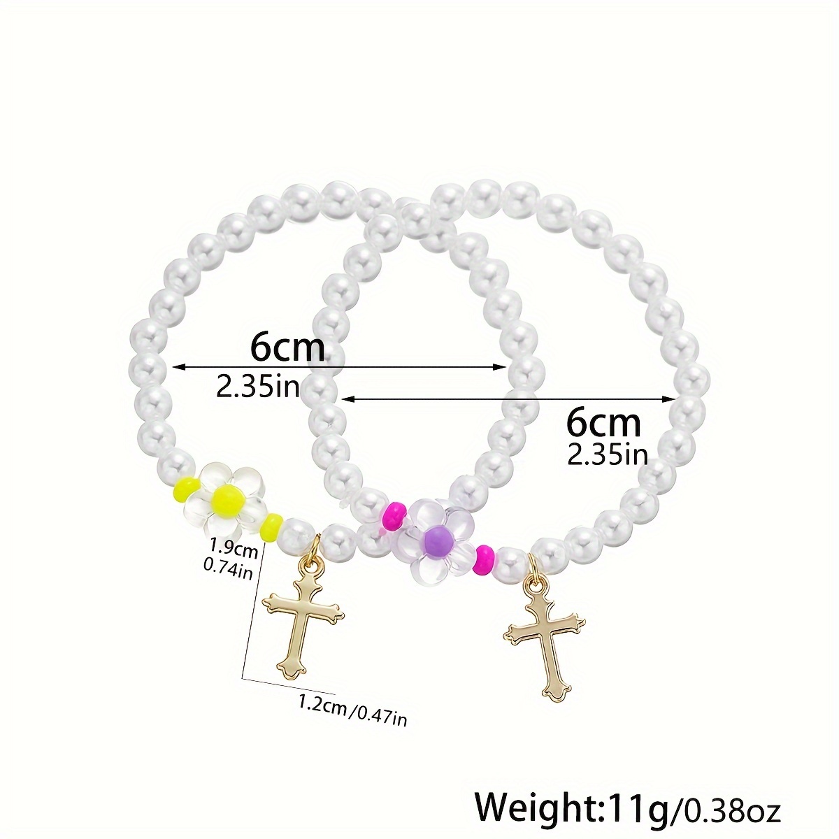 White Black Cross Beads Beaded Bracelet Elastic Prayer Faith - Temu