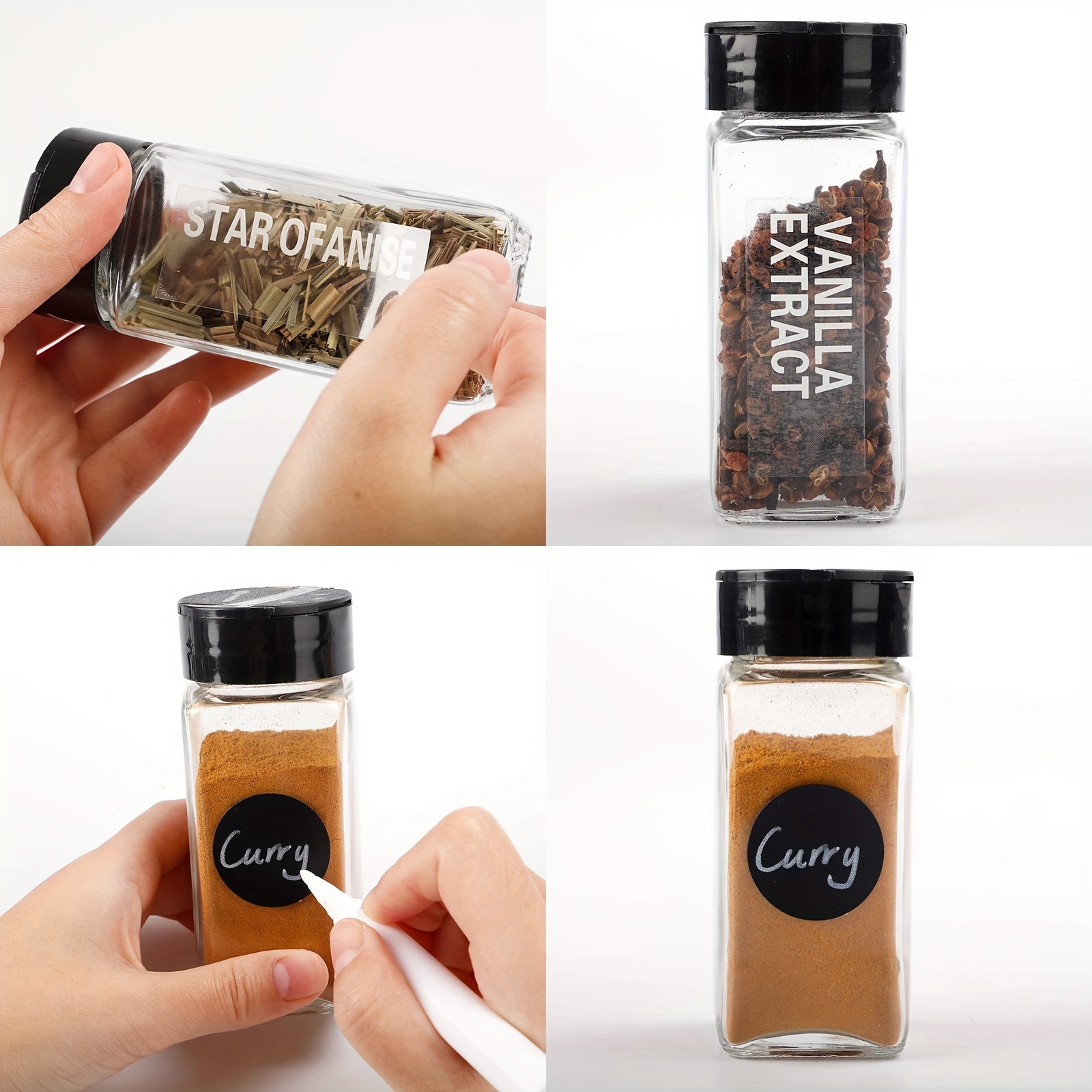 Glass Spice Jars, Square Empty Spice Bottles, Seasoning Container