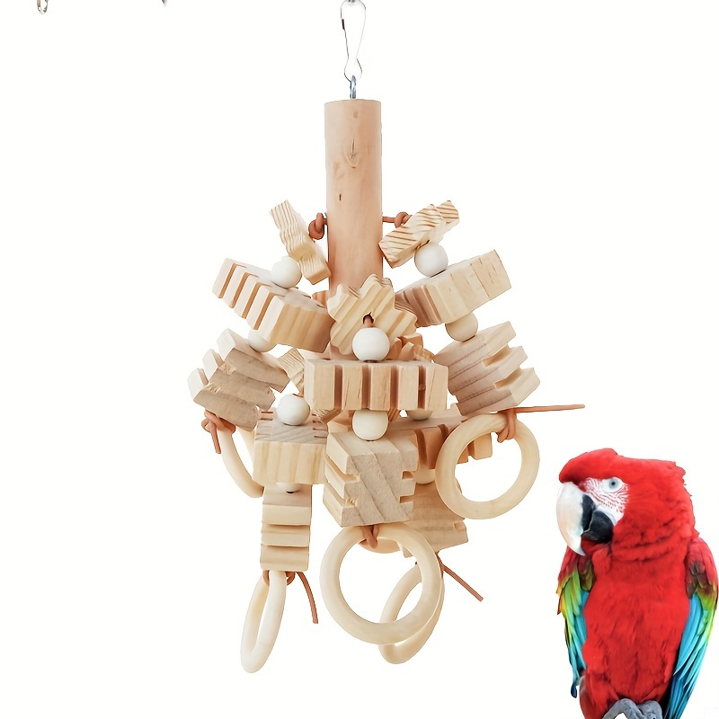 

1pc Bird Toy, Parrot Chewing Toys, Wood Block Ring Gnaws String, Bird Toy Supplies For Climbing And Gnawing