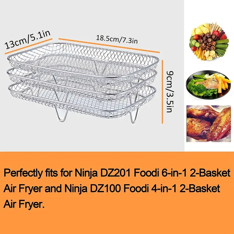 Air Fryer Racks 3 Stackable Dehydrator Racks, 304 Stainless Steel Air Fryer  Basket Tray With Food Clip For Ninja Dz201 Foodi And Ninja Dz401 Foodi Air  Fryer - Temu