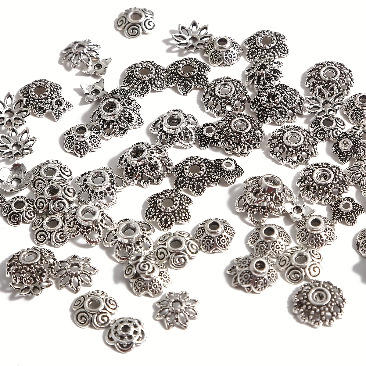 150 Pcs Tibetan Antique Silver Color Leaf Flower Bead End Caps for