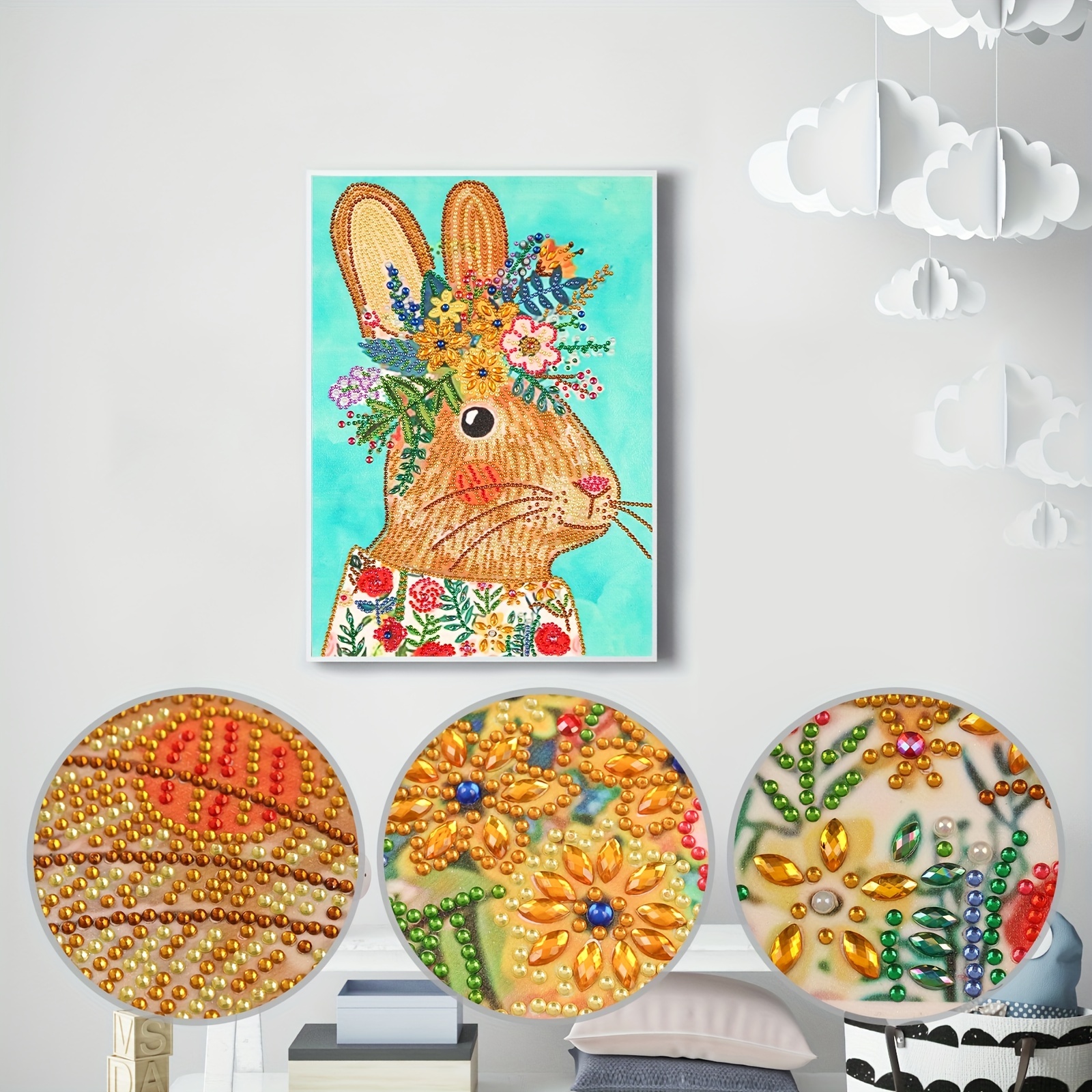 5d Full Square Diamond Painting Diy Rabbit By Number - Temu