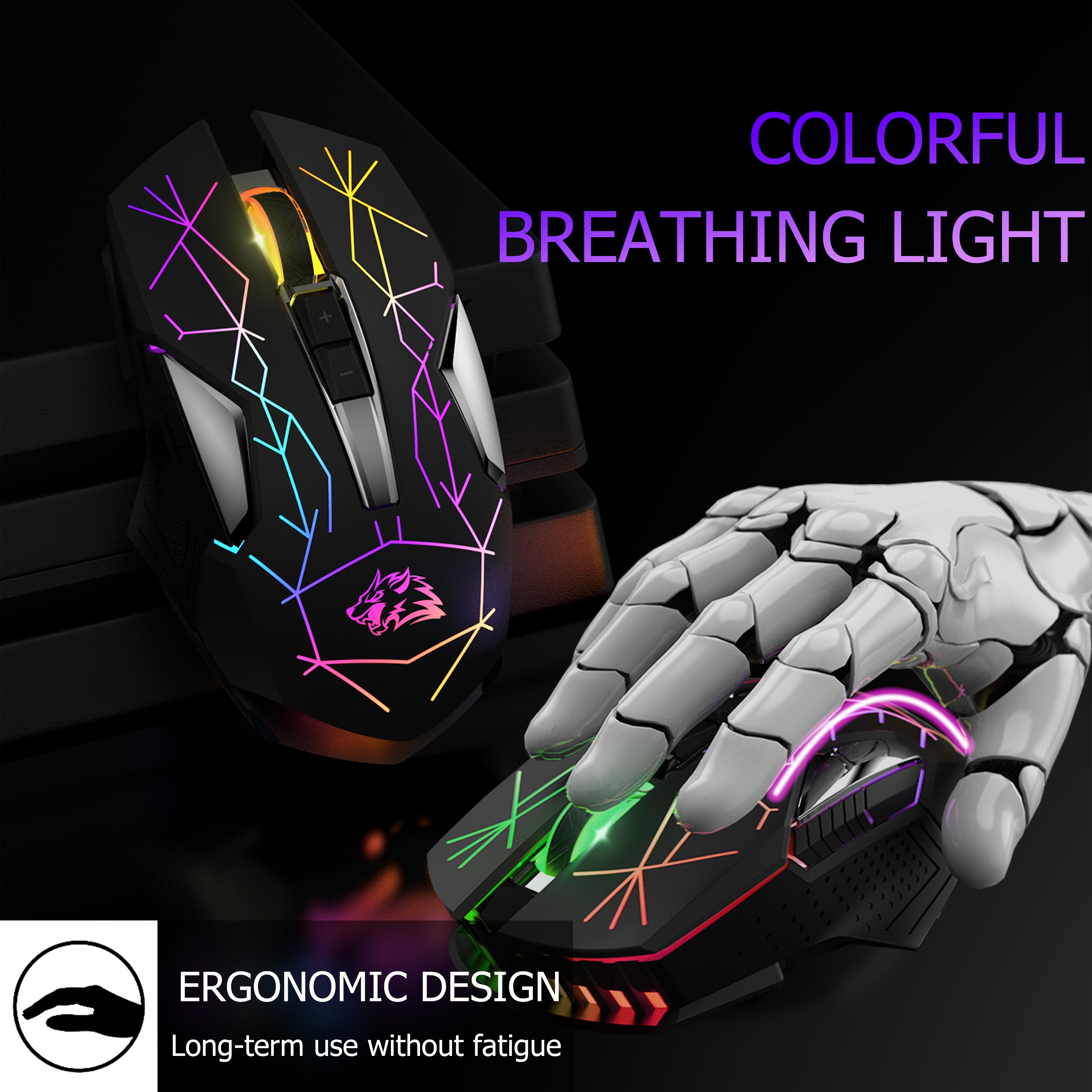  Wireless Gaming Mouse Rechargeable with Silent Rainbow