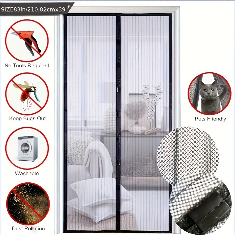 

1pc, Modern Style Magnetic Screen Door, Mosquito-proof Curtain, Hands-free Bug Blocker With Heavy-duty Magnets For Home & Patio Use