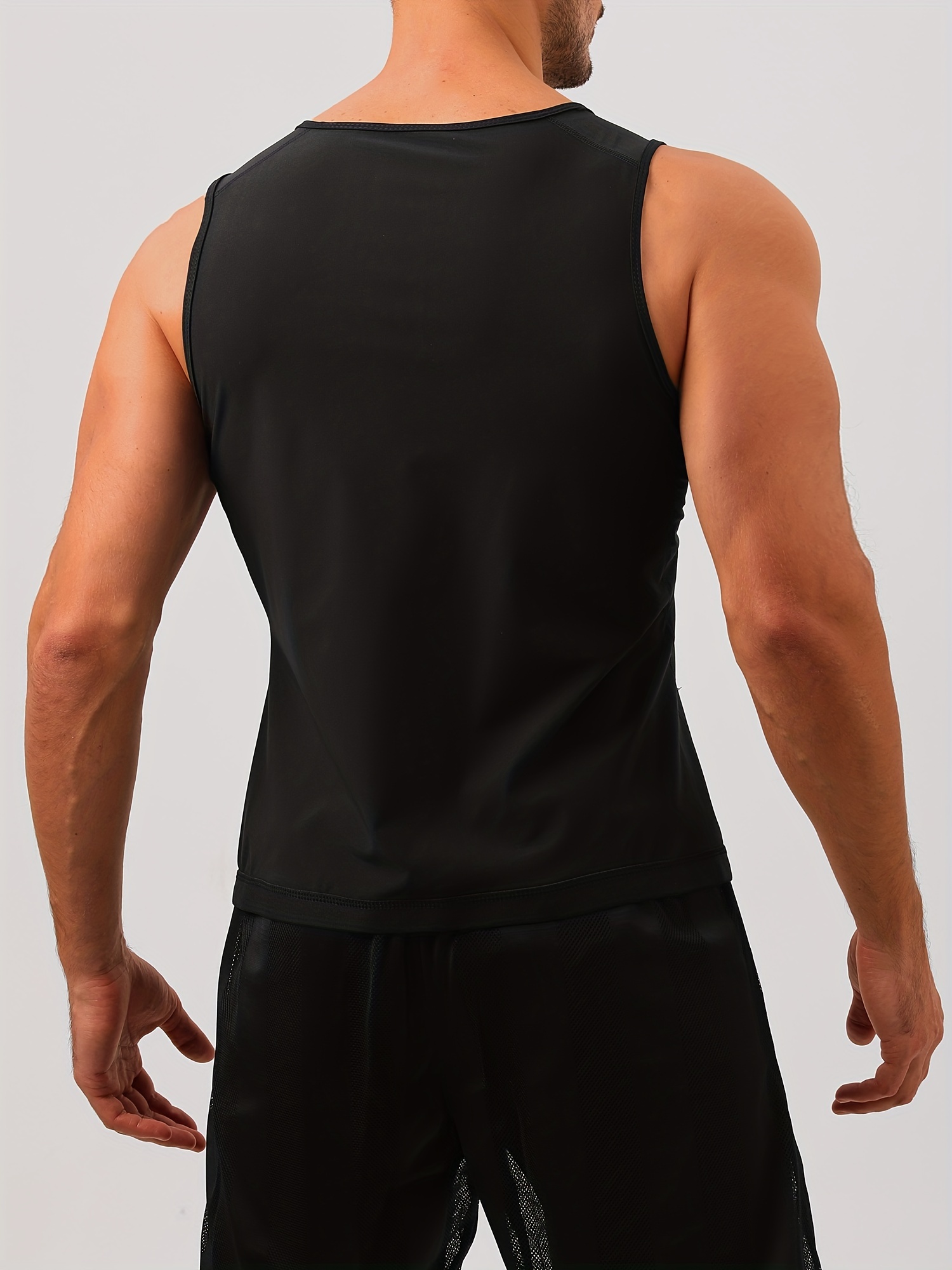 Men Compression Shirt Waist Trainer Body Shaper Slimming Tank Top Workout  Girdle Black S M
