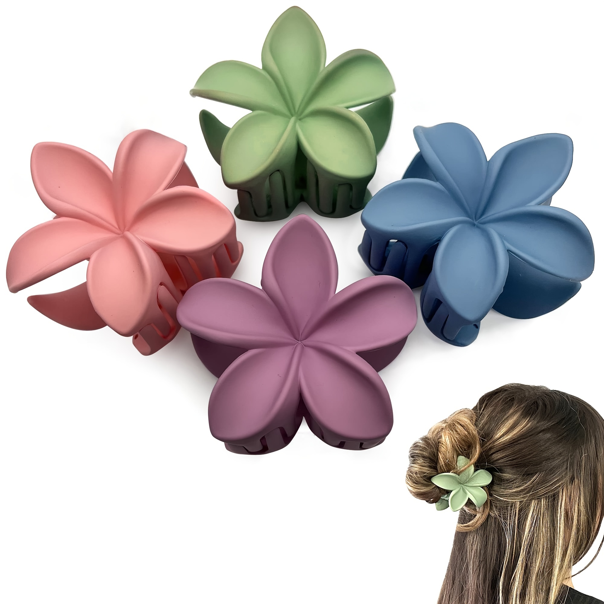 

4pcs Nonslip Matte Flower Hair Clips For Women Thick Hair To Thin Hair Styling Accessories Neutral Claw Clips Cute Claw Clips For Women Female
