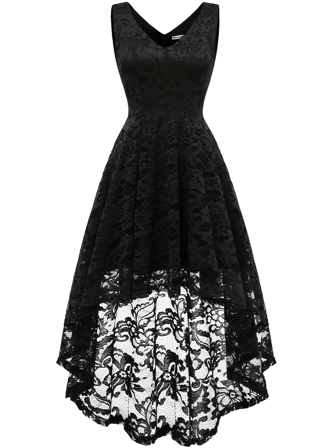 Black V-Neck Scallop Hem Lace Dress