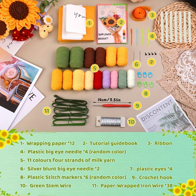 Sunflower Crochet Kit Beginner Crochet Kit For Complete Beginners Adults  With Custom Box, Crochet Kit For Beginners,,crocheting Knitting Kit With  Step-by-step Video Tutorials (markers Random Color) - Temu Germany