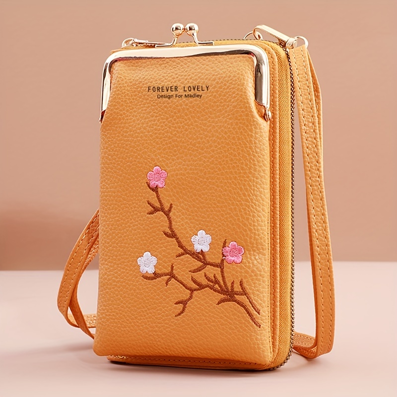 Bolsa Teléfono Celular Bordada Flores Mini Bolso Cruzado - Temu