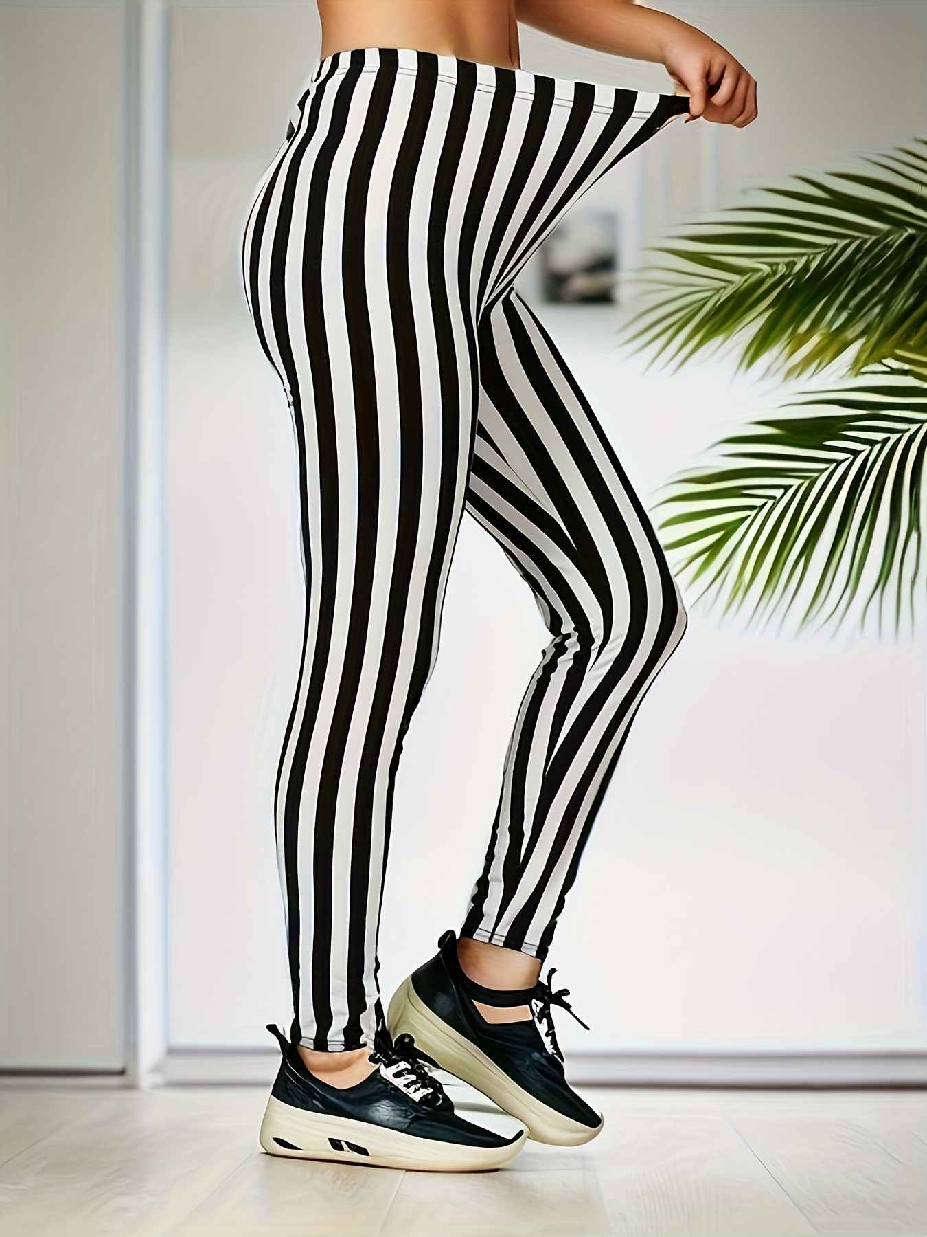 Striped Print Skinny Leggings, Casual Stretchy Leggings, Women's Clothing