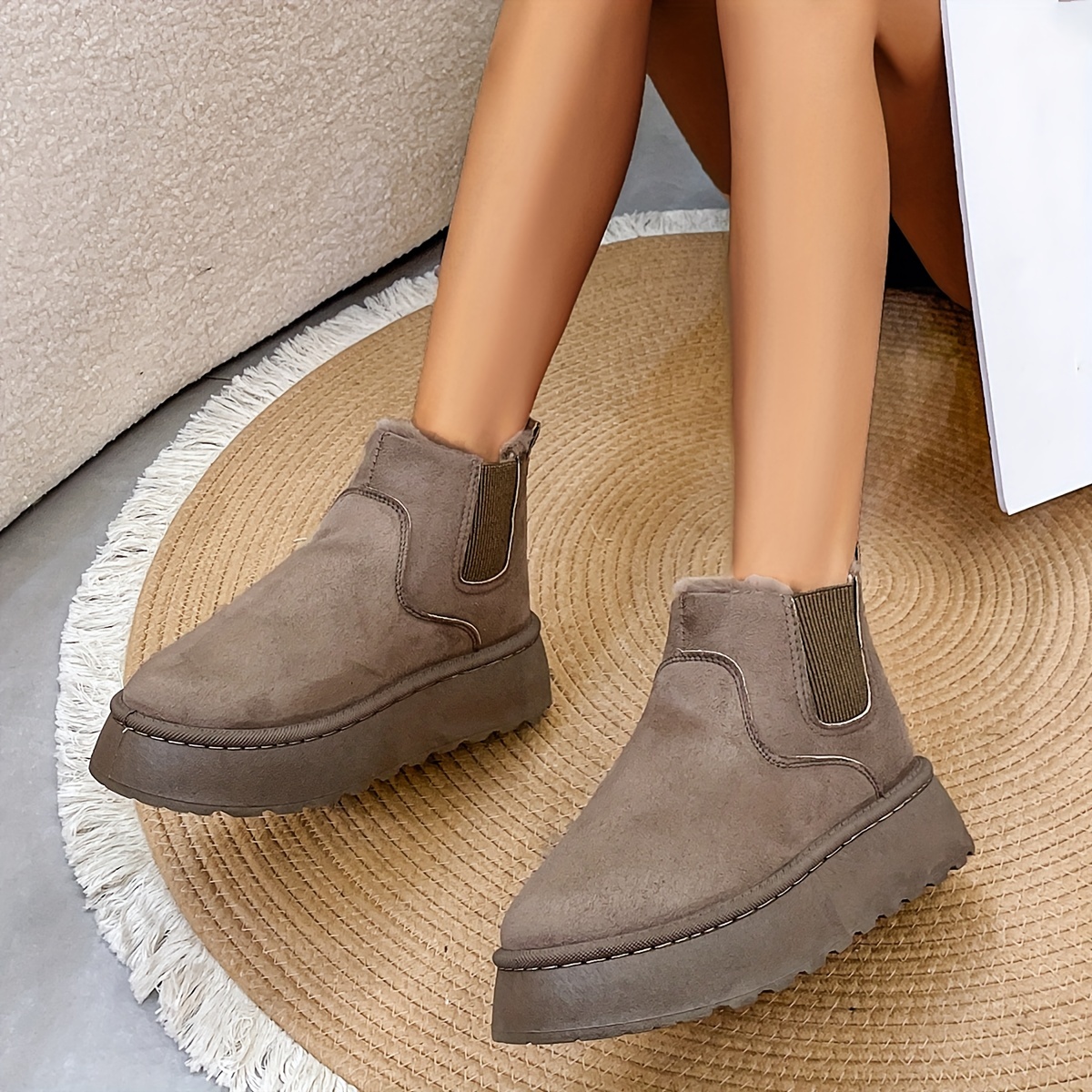 Platform Short Boots Women s Solid Color Casual Slip Plush - Temu