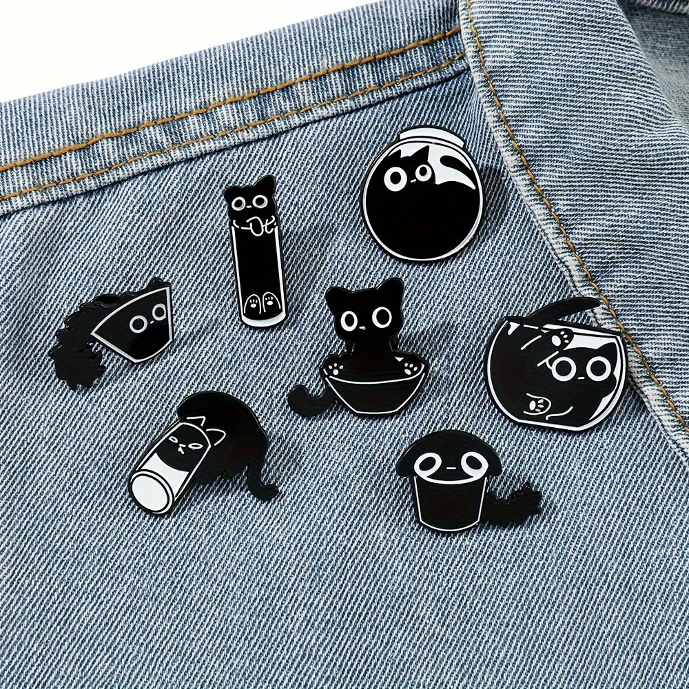 

7pcs Black Cat Paint Badge Brooch Set Cute Lovely Alloy Brooch Jewelry Animal Theme Accessories