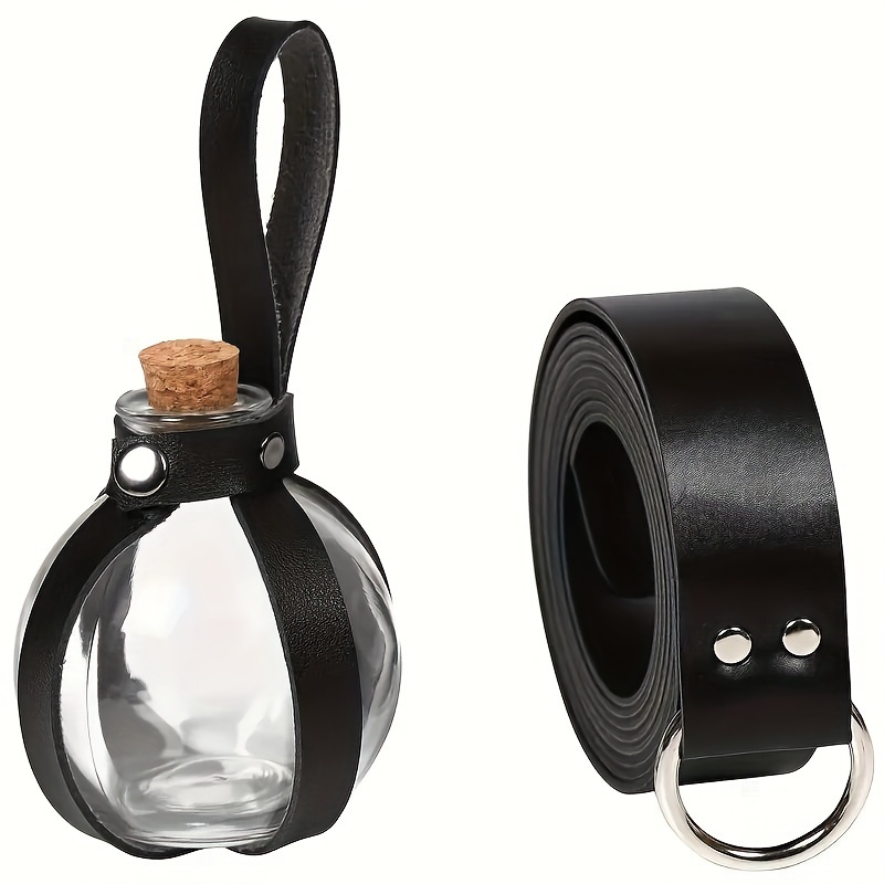COFEST Cork Potion Bottle Witch And Magician Dark Cork Potion Bottle Round  Spherical Glass Bottle With Medieval Knight Leather Belt For Cosplay  Accessories , 250 Ml Black 