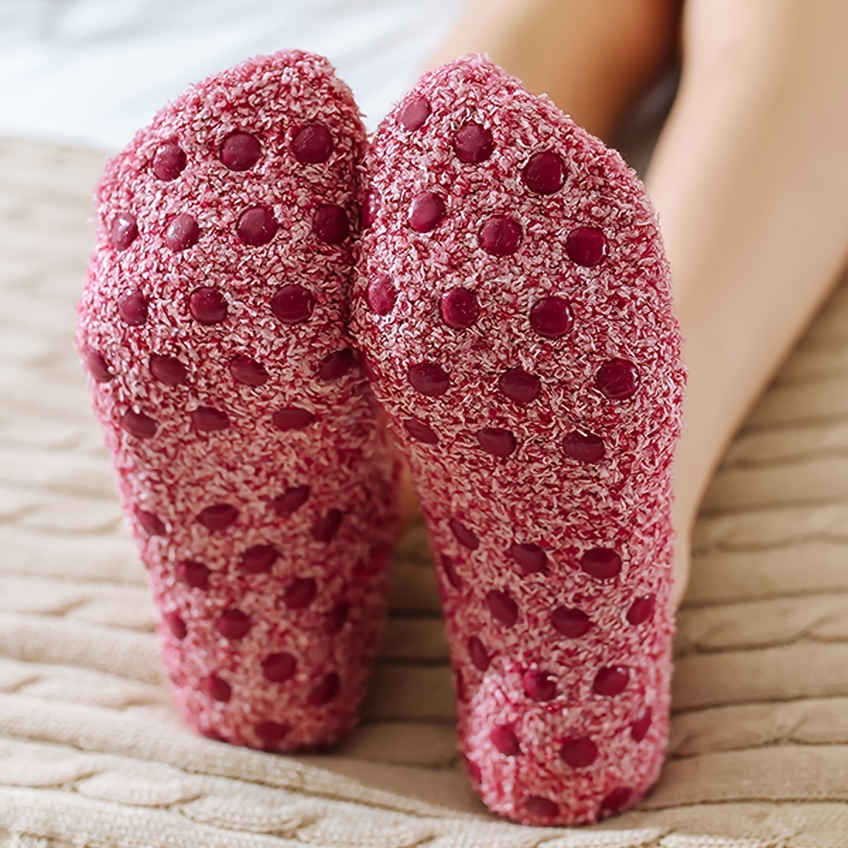 Fashion Lace Warmer Socks Womens Warm Fuzzy Non Slip Grip Stretch Socks  Ladies Ankle Socks Non-slip Cotton 