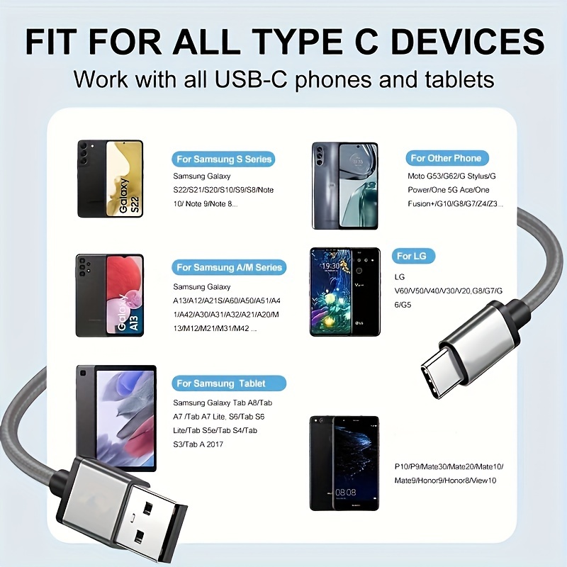 Chargeur Cable pour Samsung Galaxy A23/A22/A21/A20 USB Type-C