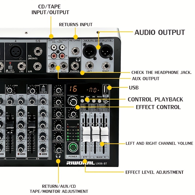 Riworal Ux04 Professional Audio Mixer 4 channel Mixer For - Temu