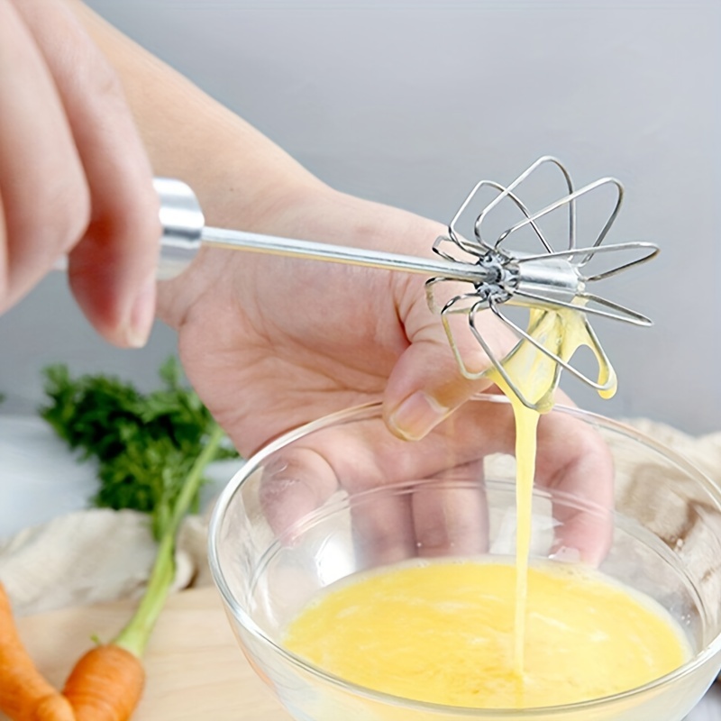 1pc Silver Stainless Steel Semi-automatic Egg Beater, All