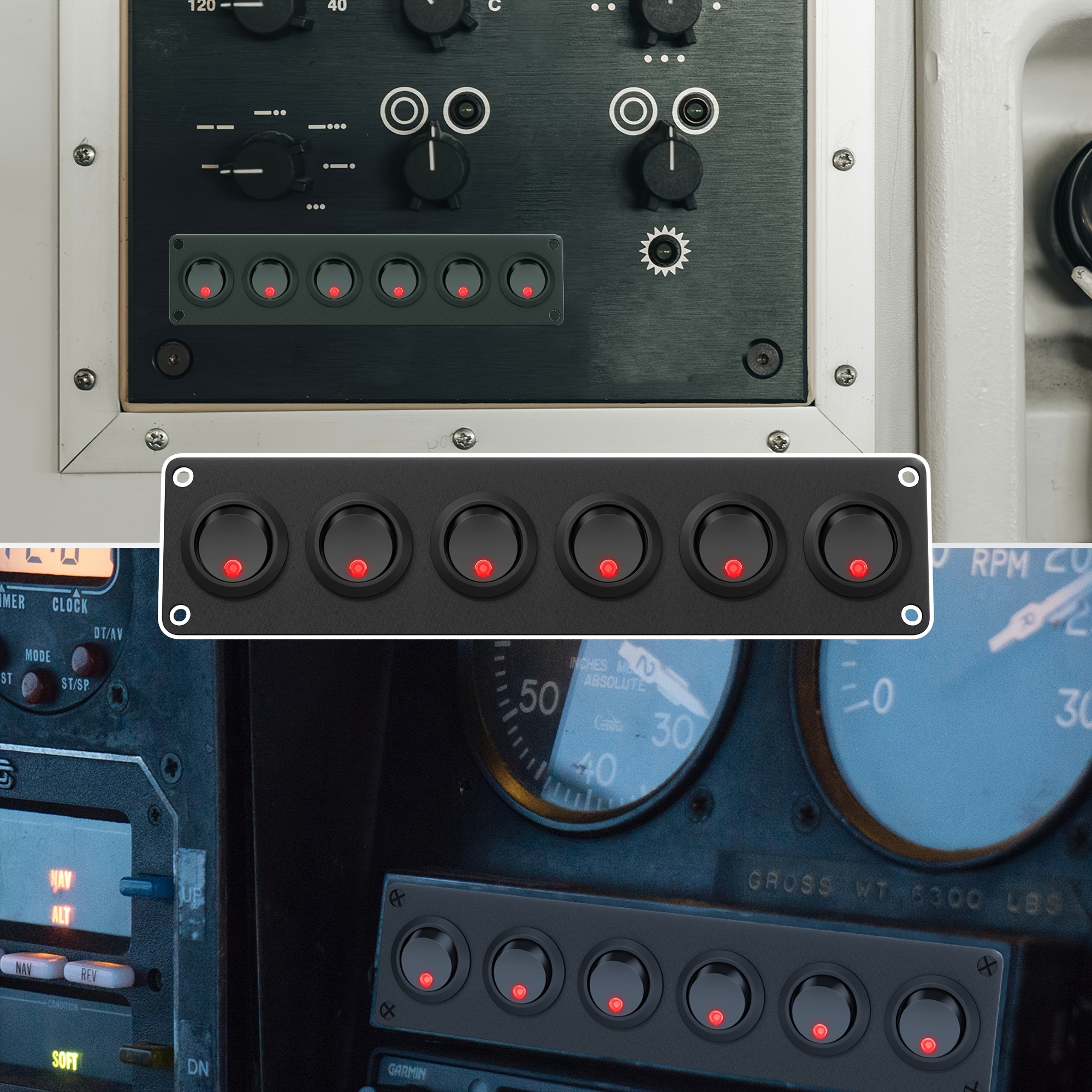 Panel de interruptor basculante LED rojo de 12V y 20A, interruptor de  encendido y apagado SPST de 3 pines para barco, coche, UTV, camión, RV