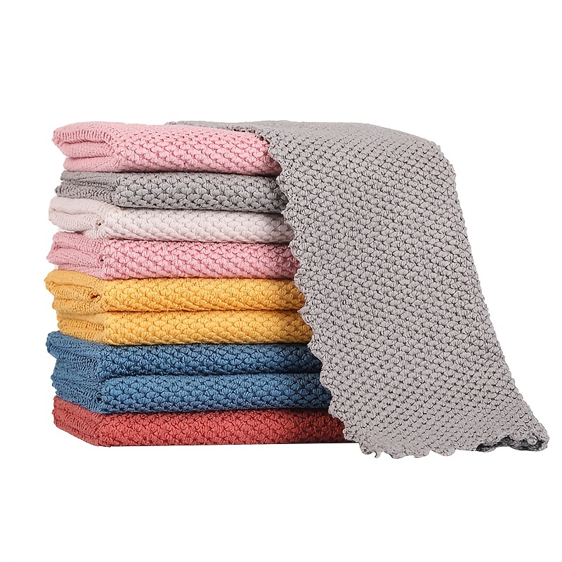 Dish Cloth Cotton Quick Dry Kitchen Towel Absorbent Cleaning Tea Rag  Kitchen Duster Towel, Red