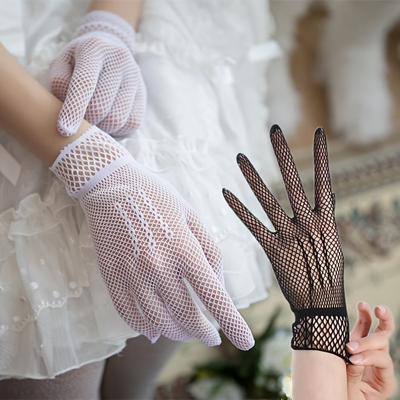 Guantes de malla Negros sin Dedos para Mujer – Accesorio de disfraz para  Halloween 