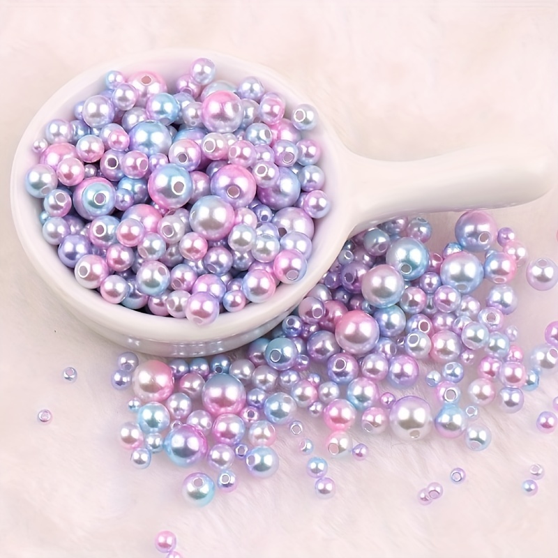 Gradient Colorful Perforated Imitation Pearl Loose Beads Diy - Temu