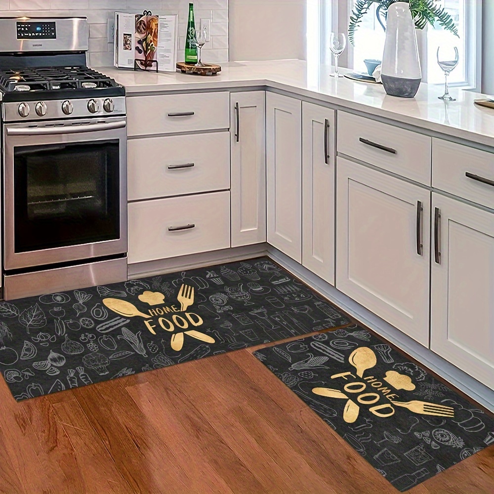 1/2pcs Kitchen Rugs And Mats, Non Skid Washable, Cooking Black Kitchen  Runner Rug, Knife And Fork Pattern Kitchen Floor Mat, Sink Mat Rug For  Kitchen