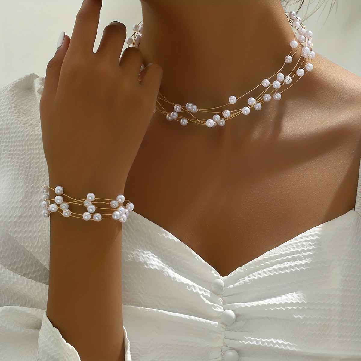 Simple Style Invisible Fishing Line Imitation Pearl Necklace - Temu