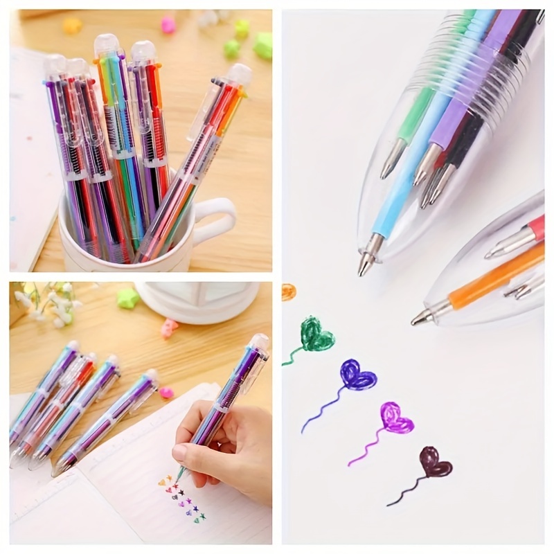 6 PCS Multicolor Pens in One, 0.5mm 6-in-1 Retractable Ballpoint