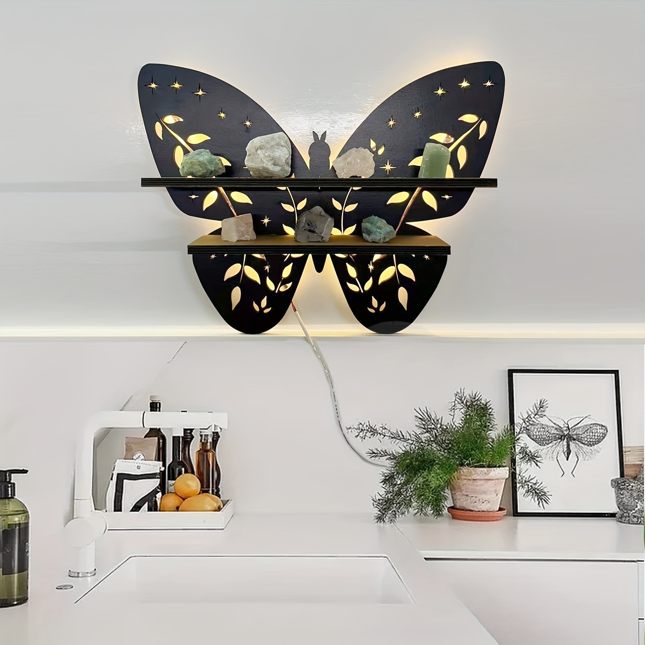 Vintage Crystal Shelf Wood Butterfly Light Crystal Shelf - Temu
