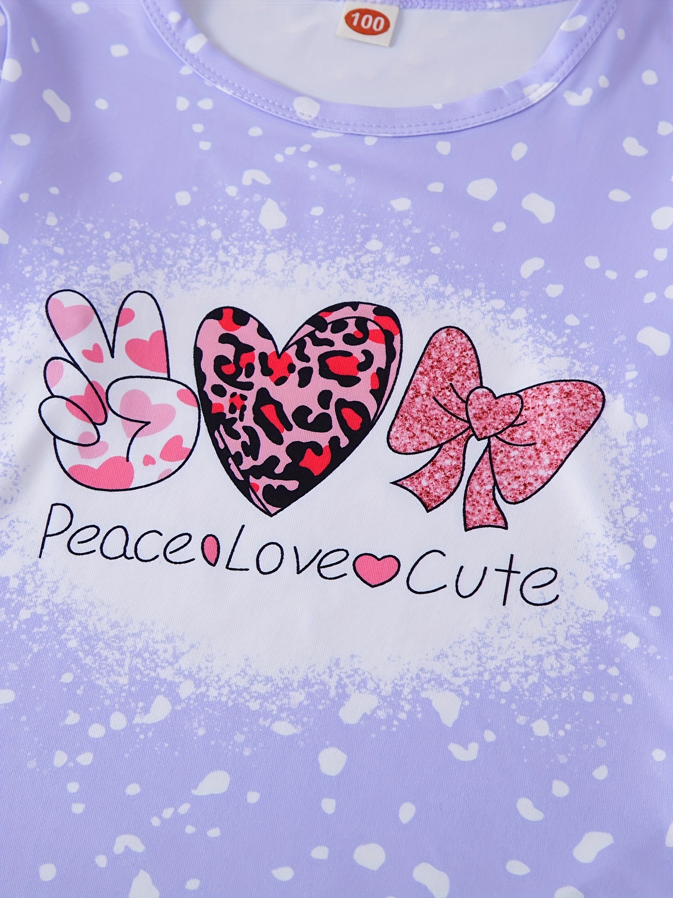 Girls Peace Love Cute Print Top + Cow Print Flare Pants - Temu