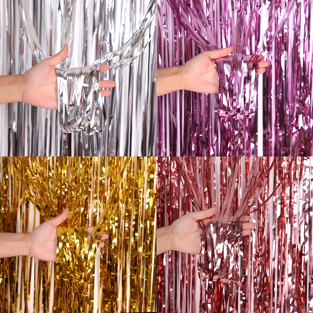 Rose Gold Color Foil Fringe Curtain, Tinsel Metallic Curtains